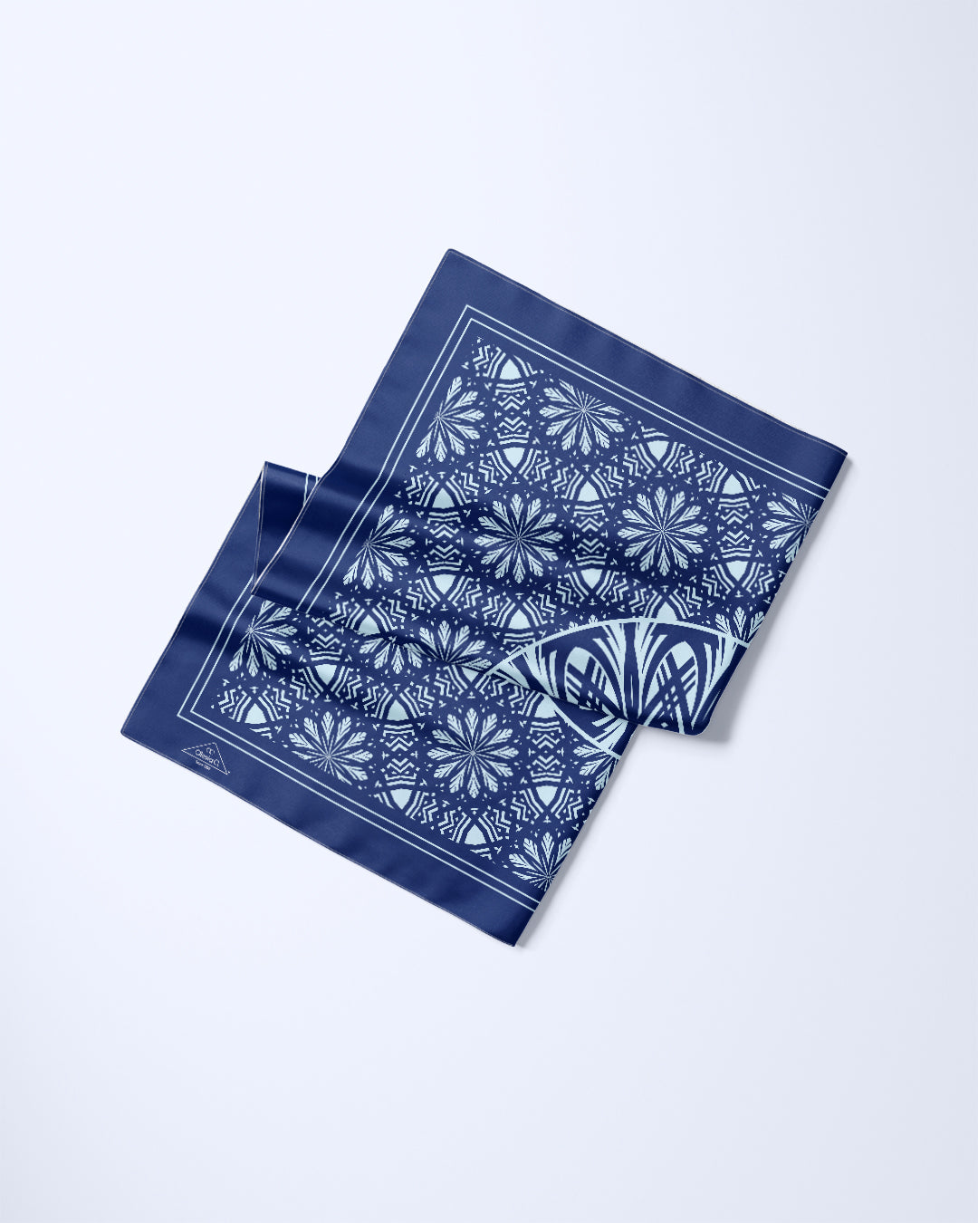 NAVY LIGHT BLUE SERENITY Mandala Designer Silk Scarf by Alesia Chaika