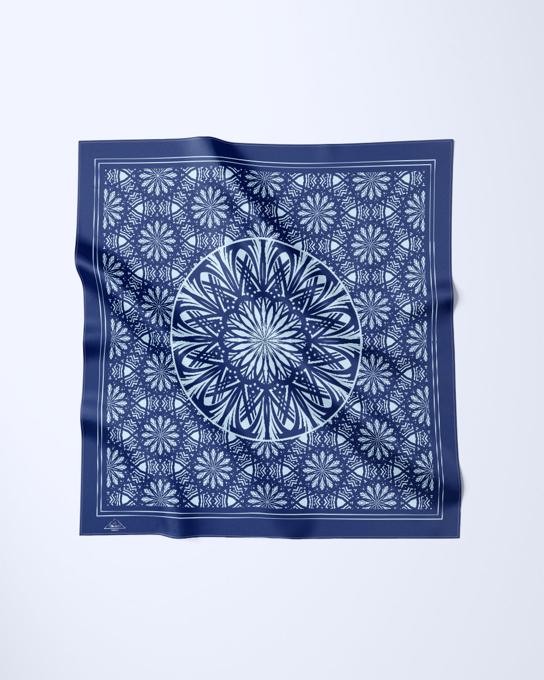 NAVY LIGHT BLUE SERENITY Mandala Designer Silk Scarf by Alesia Chaika