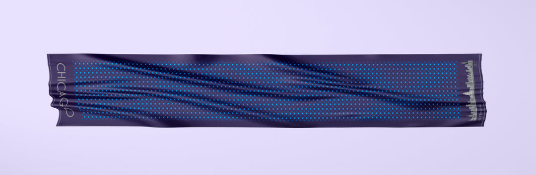 Chicago Harbor Lighthouse Skyline Double-Sided Silk Scarf – Long Rectangle – Navy and Royal Blue