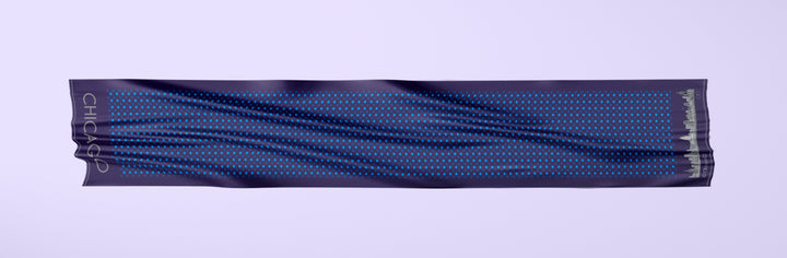 Chicago Harbor Lighthouse Skyline Double-Sided Silk Scarf – Long Rectangle – Navy and Royal Blue