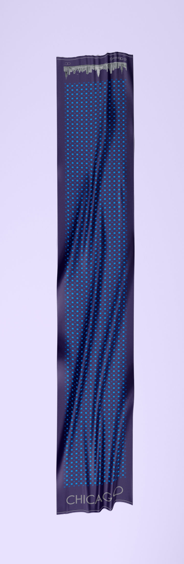 Chicago Harbor Lighthouse Skyline Double-Sided Silk Scarf – Long Rectangle – Navy and Royal Blue