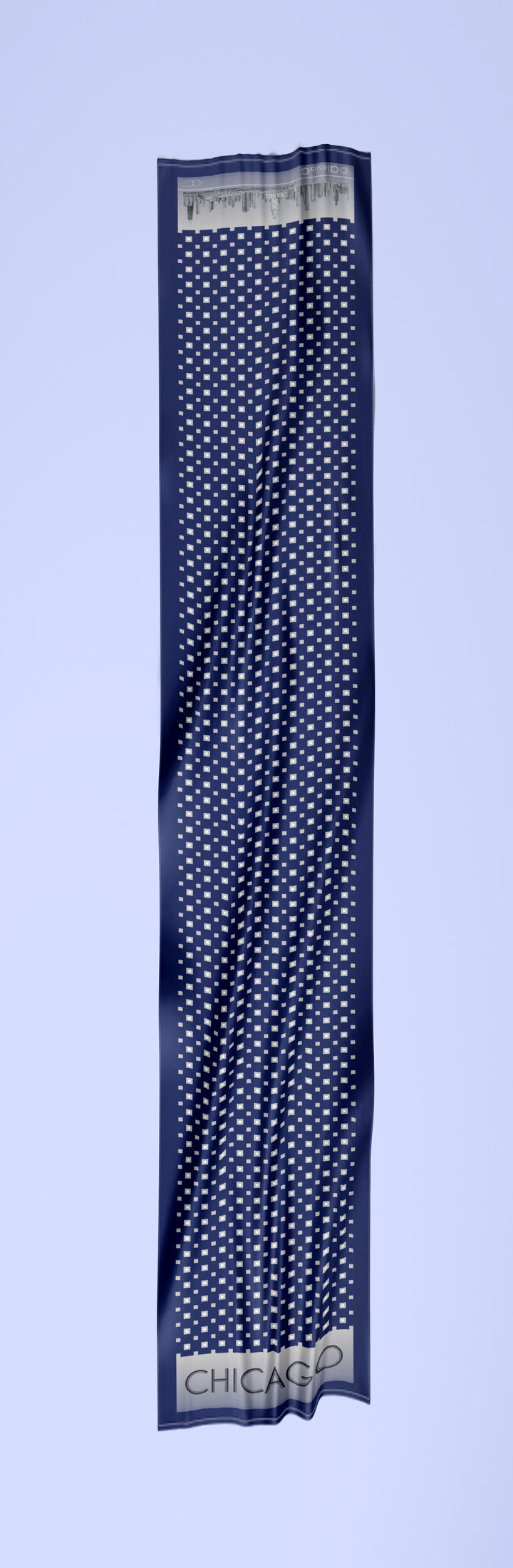 Chicago Harbor Lighthouse Skyline Double-Sided Silk Scarf – Long Rectangle – Navy and White