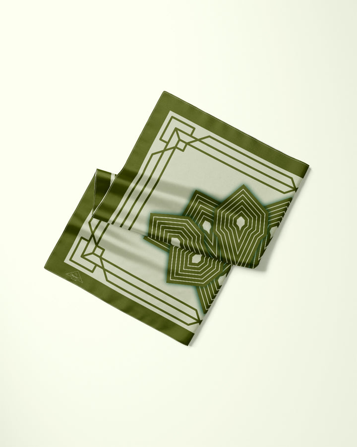 Olive Sage SUMATRA Mandala Designer Silk Pocket Square 12x12 Alesia Chaika