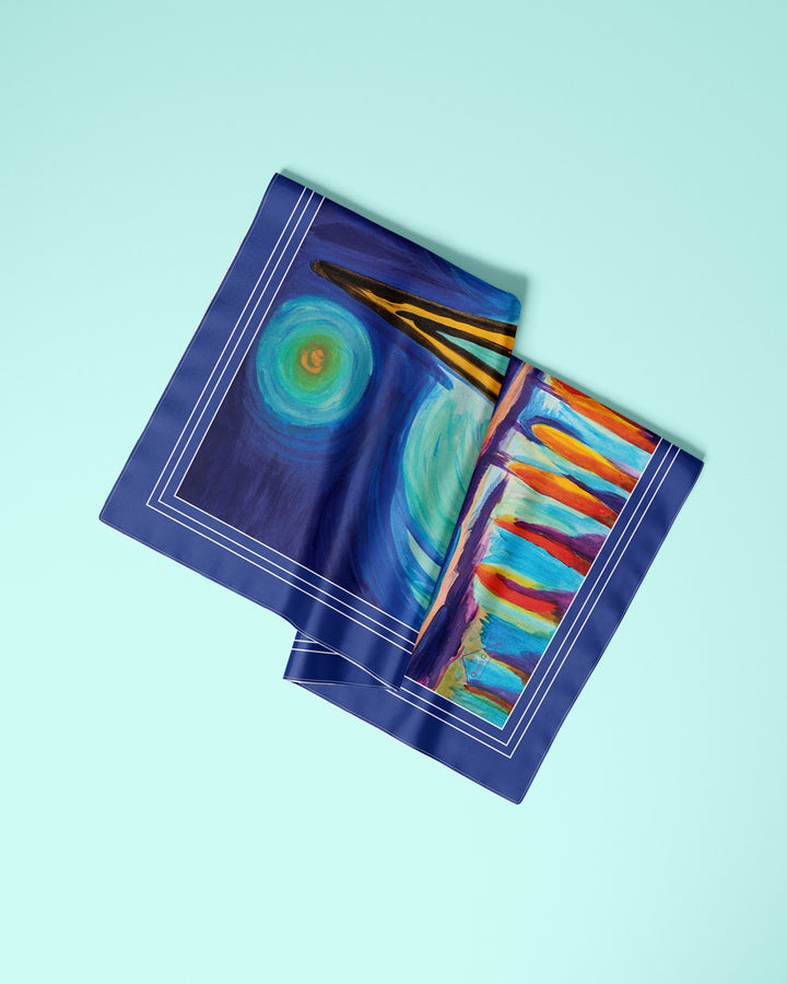 Paris Vibes Pure Silk Scarf in Royal Blue and Bright Yellow – Alesia C. Art-A-Porte Collection AlesiaC.com