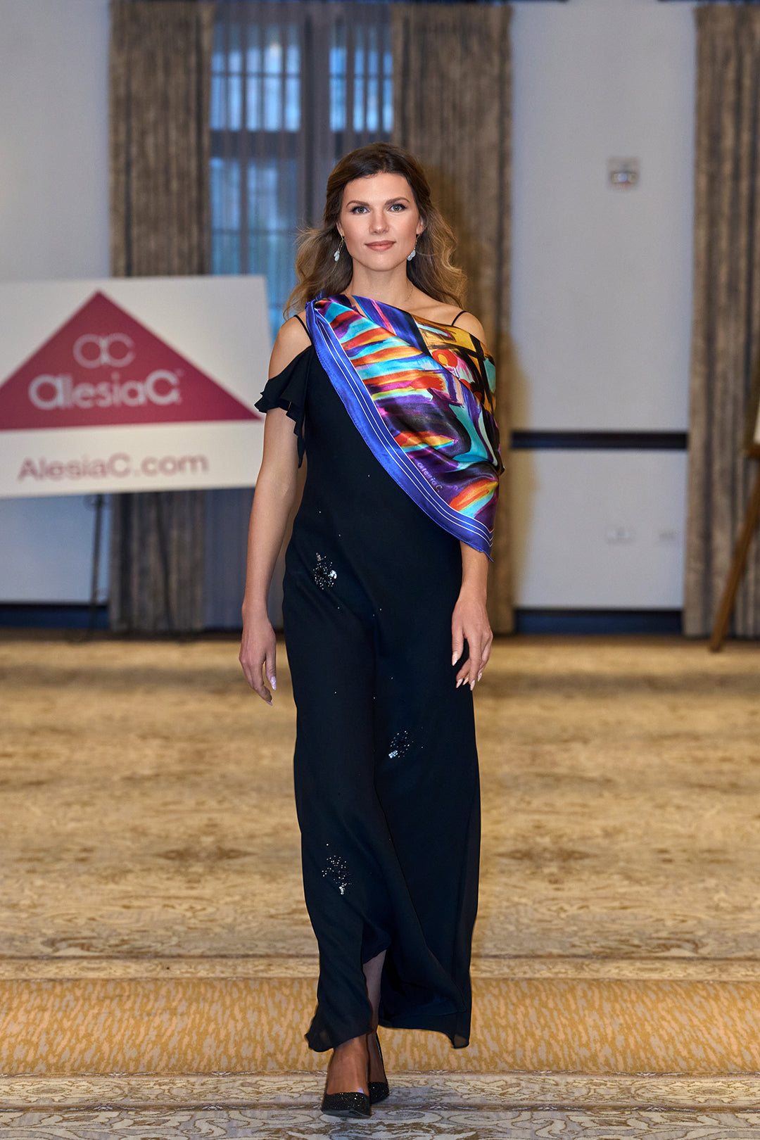 Paris Vibes Pure Silk Scarf in Royal Blue and Bright Yellow – Alesia C. Art-A-Porte Collection