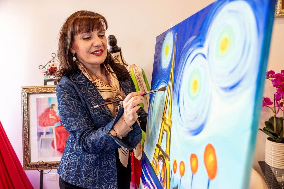 Paris Vibes Pure Silk Scarf in Royal Blue and Bright Yellow – Alesia C. Art-A-Porte Collection