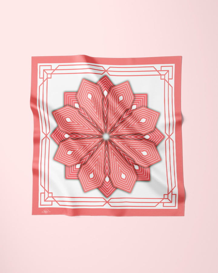 PEACH WHITE SUMATRA Mandala Designer Silk Scarf by Alesia Chaika