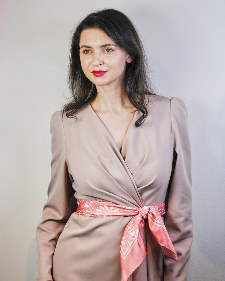 SERENITY Mandala Designer Silk Square Scarf – Peach White – Hand-Rolled Edges – Multiple Sizes