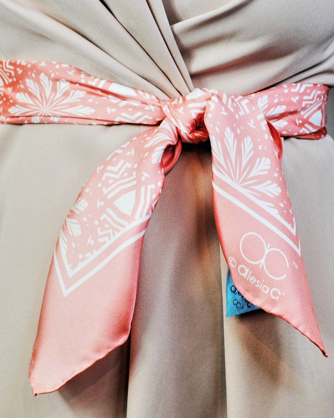 SERENITY Mandala Designer Silk Square Scarf – Peach White – Hand-Rolled Edges – Multiple Sizes