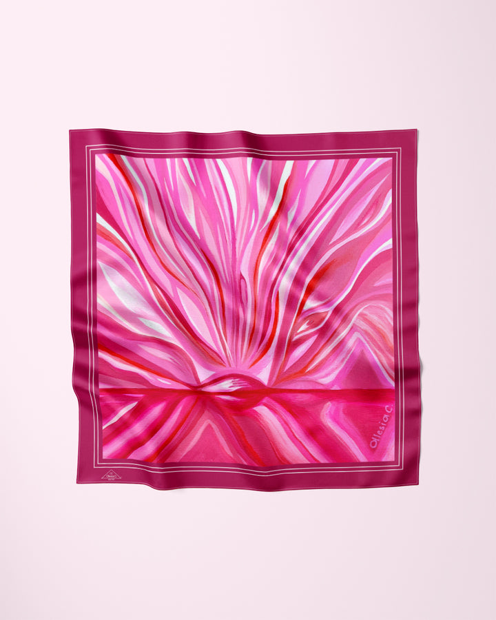 PINK LOVE Designer Silk Scarf Magenta Border Art A Porte by Alesia Chaika