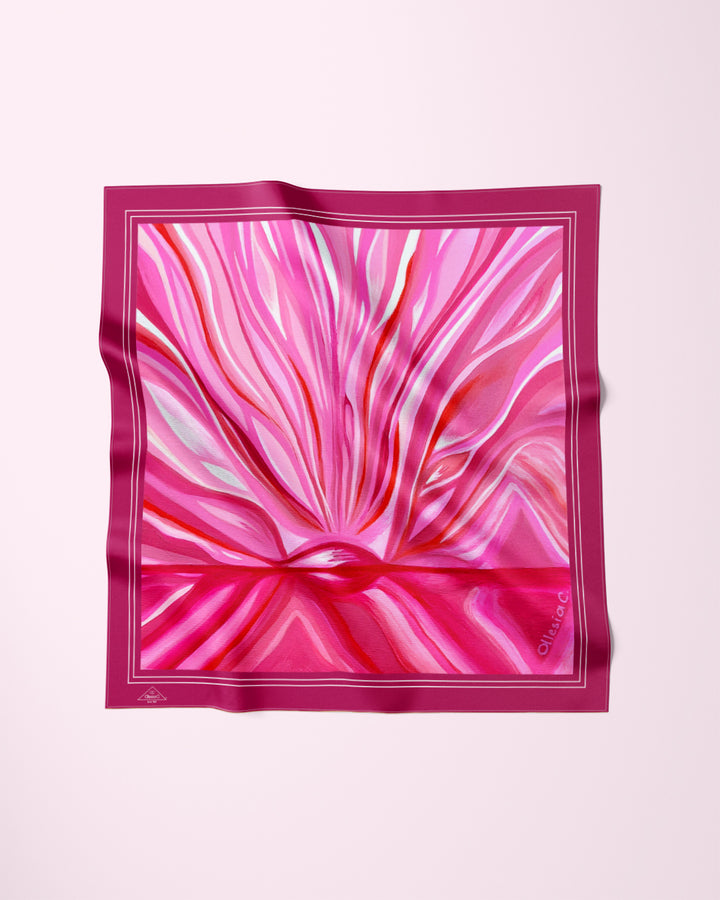 PINK LOVE Designer Silk Scarf Magenta Border Art A Porte by Alesia Chaika