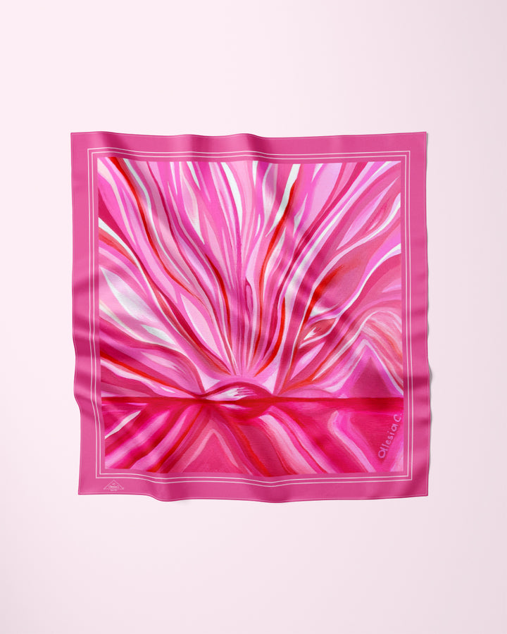 PINK LOVE Designer Silk Scarf  Pink Border Art A Porte by Alesia Chaika