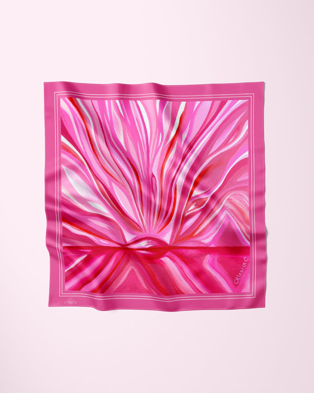 PINK LOVE Designer Silk Scarf  Pink Border Art A Porte by Alesia Chaika