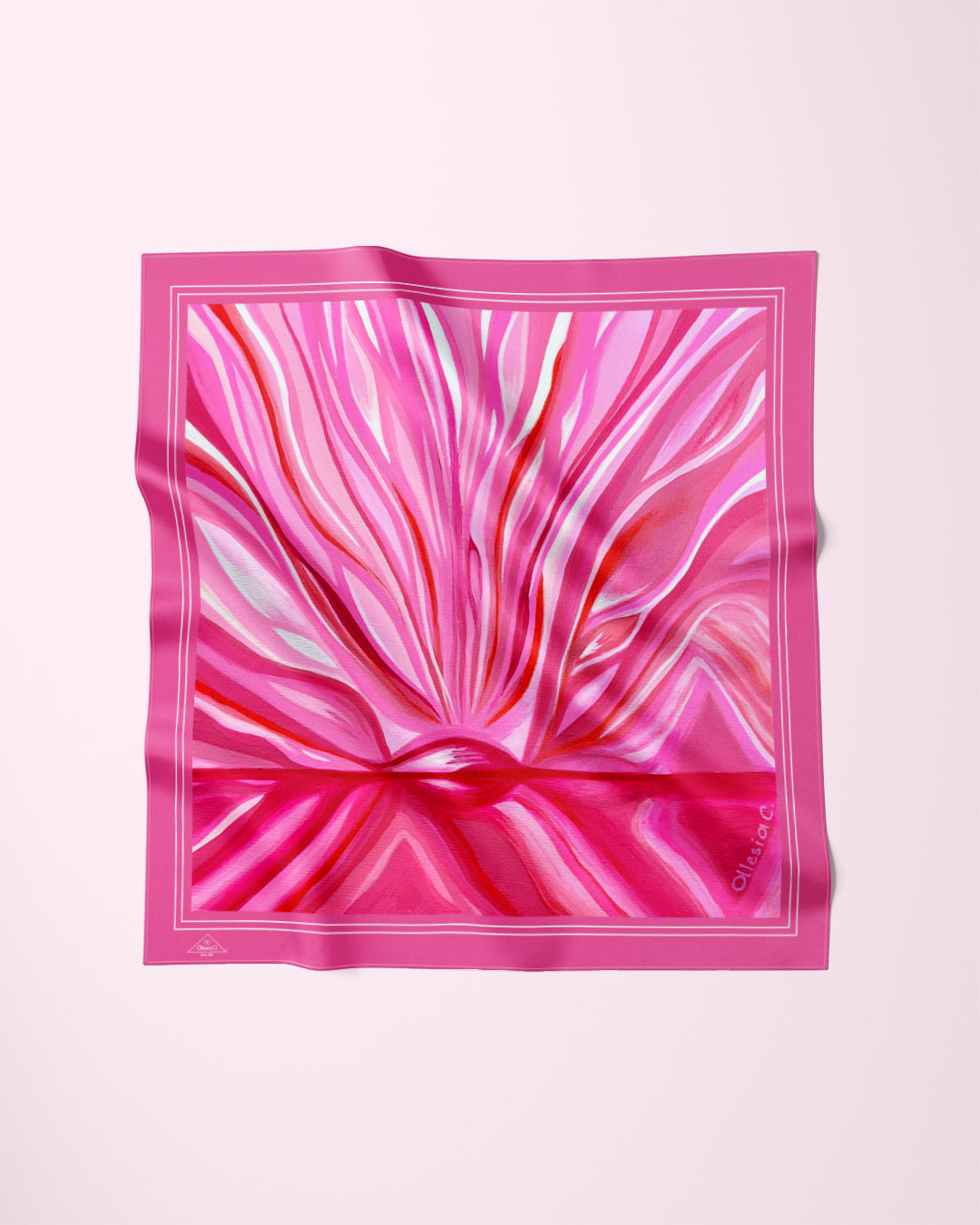 PINK LOVE Designer Silk Scarf  Pink Border Art A Porte by Alesia Chaika