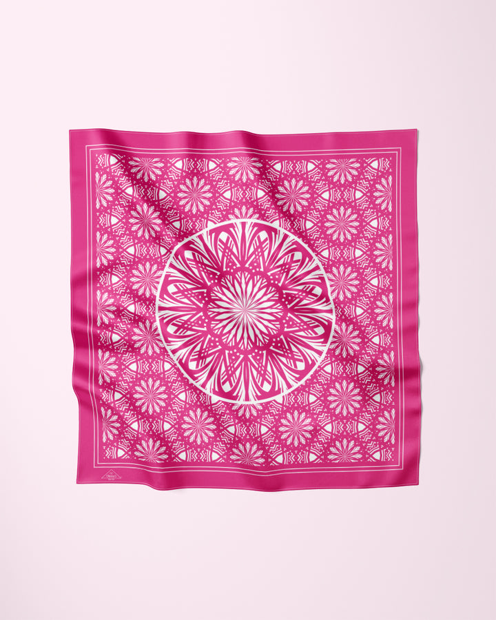 PINK SERENITY Mandala Designer Silk Scarf  Pink White Art A Porte by Alesia Chaika