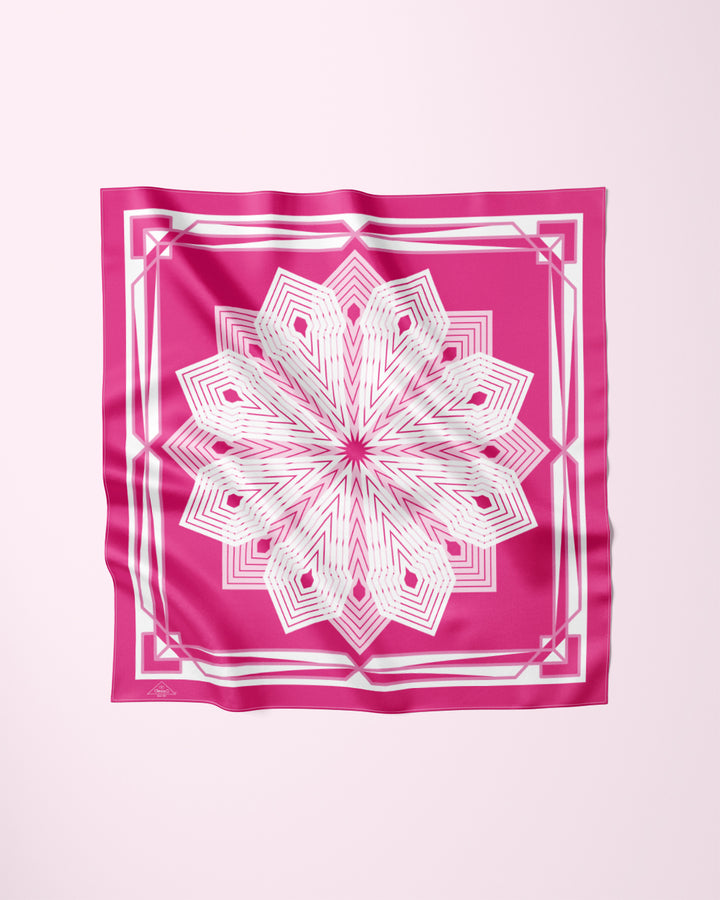 PINK WHITE KALEIDOSCOPE Mandala Designer Silk Scarf by Alesia Chaika