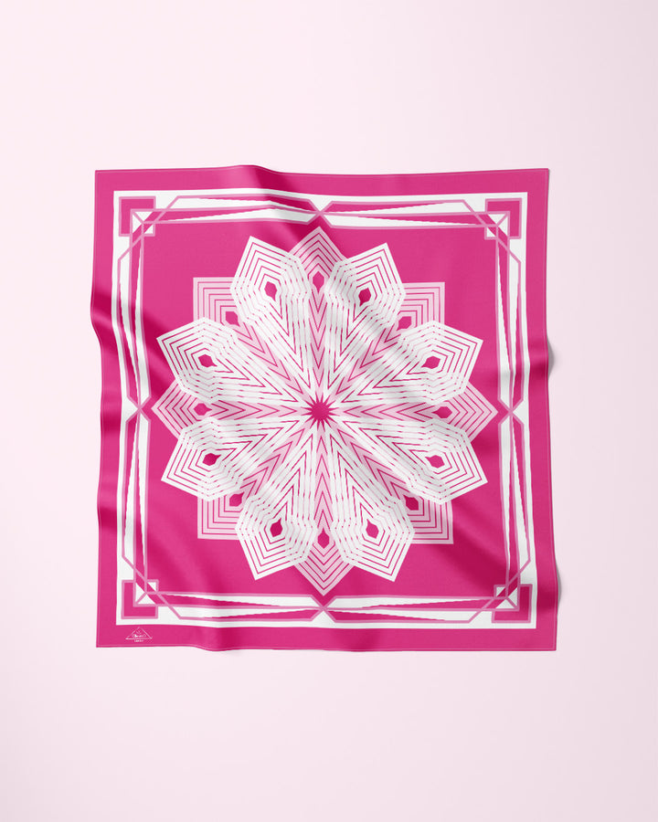 PINK WHITE KALEIDOSCOPE Mandala Designer Silk Scarf by Alesia Chaika