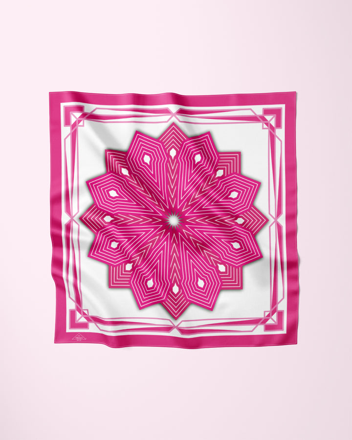 PINK WHITE SUMATRA Mandala Designer Silk Scarf by Alesia Chaika