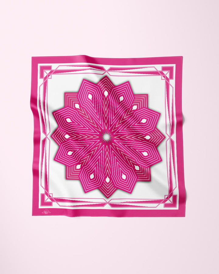 PINK WHITE SUMATRA Mandala Designer Silk Scarf by Alesia Chaika