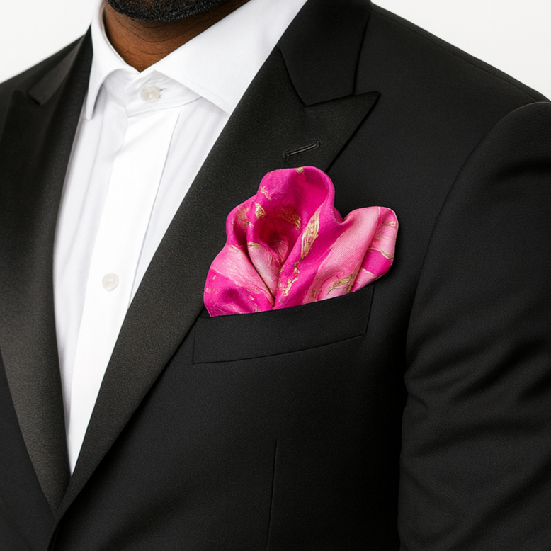 PINK ASCENSION Abstract Silk Pocket Square 12"×12" Alesia C. Art-A-Porte Collection