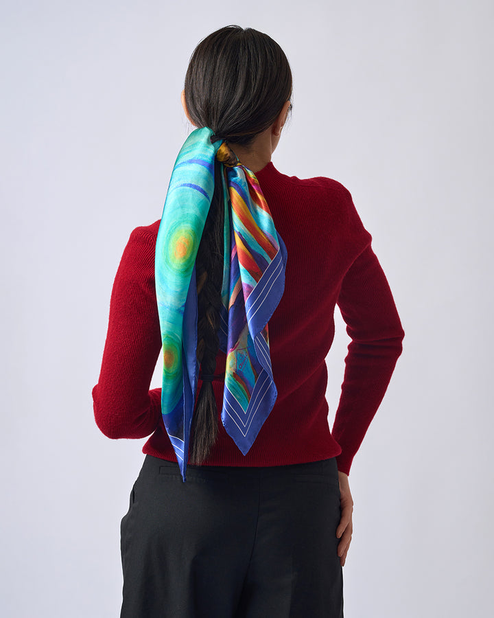 Paris Vibes Pure Silk Scarf in Royal Blue and Bright Yellow – Alesia C. Art-A-Porte Collection