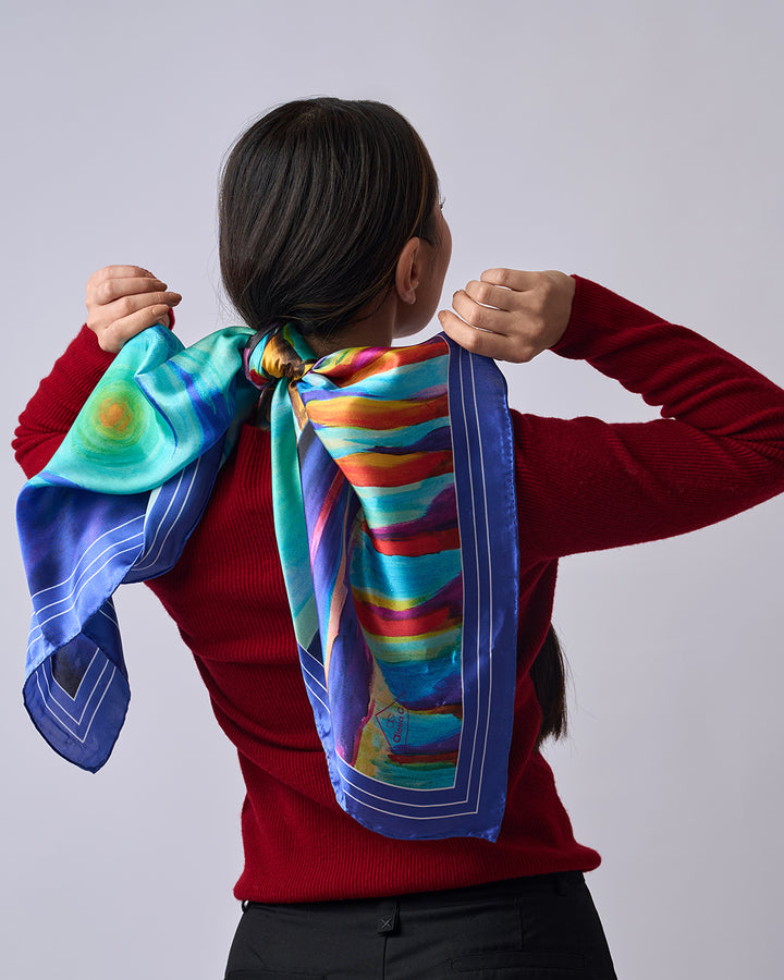 Paris Vibes Pure Silk Scarf in Royal Blue and Bright Yellow – Alesia C. Art-A-Porte Collection