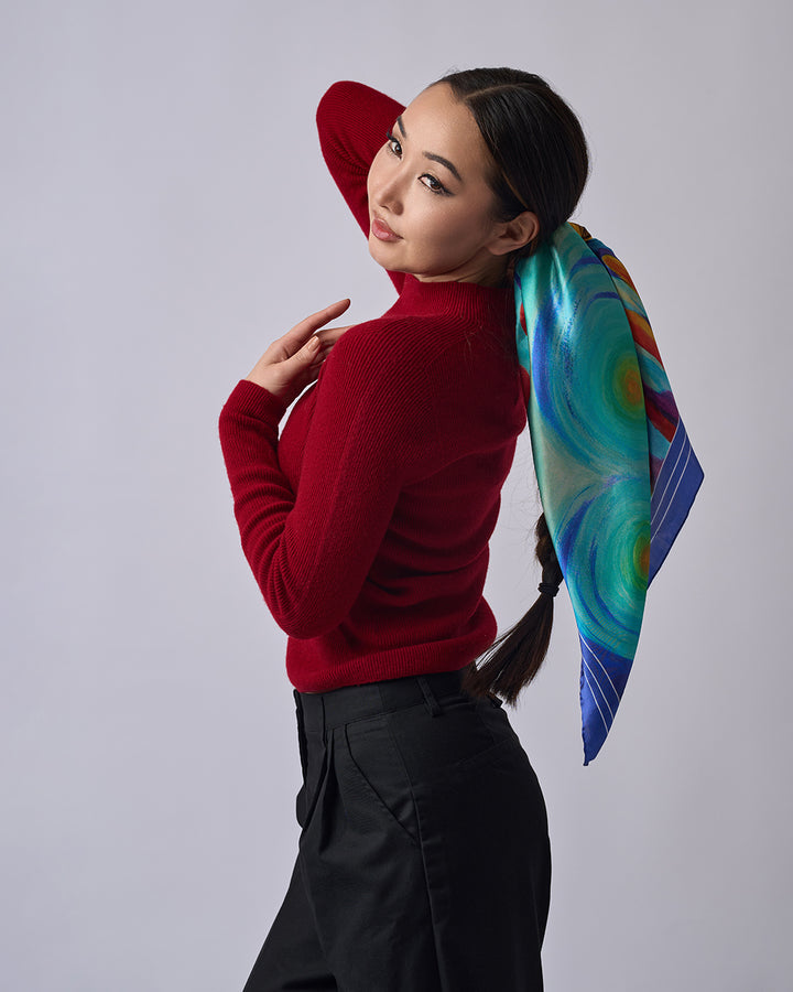 Paris Vibes Pure Silk Scarf in Royal Blue and Bright Yellow – Alesia C. Art-A-Porte Collection