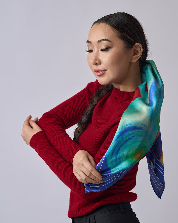 Paris Vibes Pure Silk Scarf in Royal Blue and Bright Yellow – Alesia C. Art-A-Porte Collection