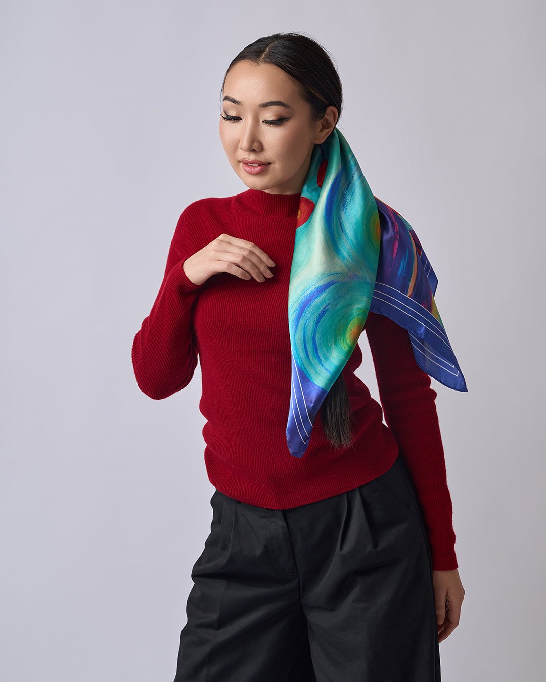 Paris Vibes Pure Silk Scarf in Royal Blue and Bright Yellow – Alesia C. Art-A-Porte Collection