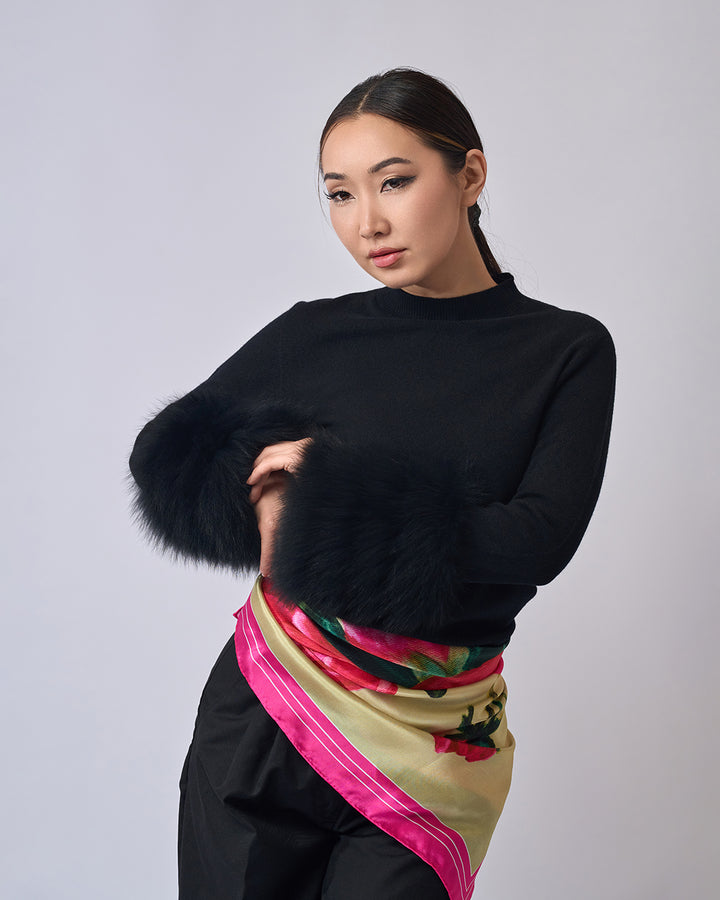 Art Peonies Pure Silk Scarf in Pink Orange Blue Green and Black  – Alesia C. Art-A-Porte Collection