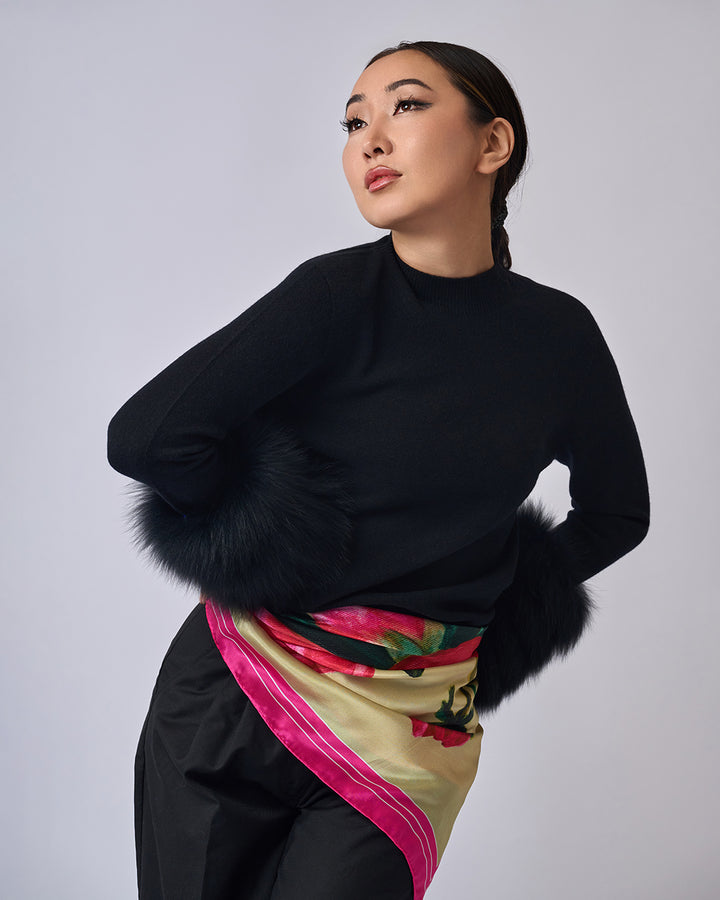 Art Peonies Pure Silk Scarf in Pink Orange Blue Green and Black  – Alesia C. Art-A-Porte Collection