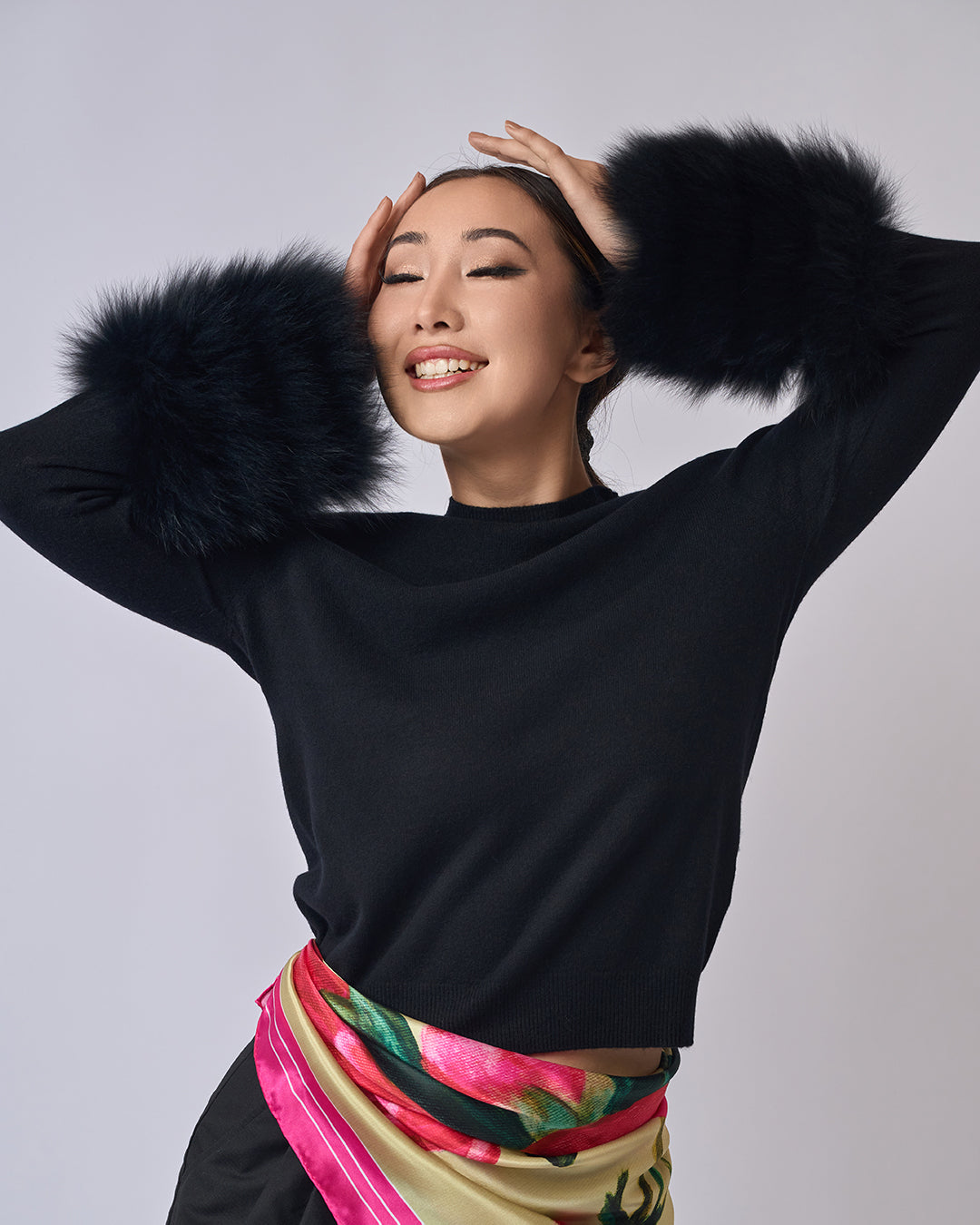 Art Peonies Pure Silk Scarf in Pink Orange Blue Green and Black  – Alesia C. Art-A-Porte Collection