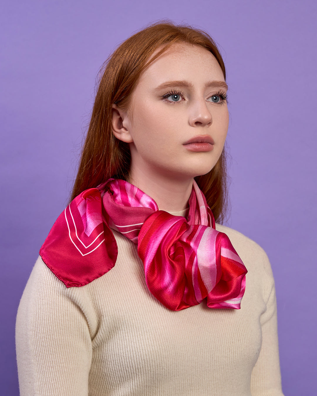 GIFT BOW Silk Scarf – Pink Border - Alesia C. Art-A-Porte Collection