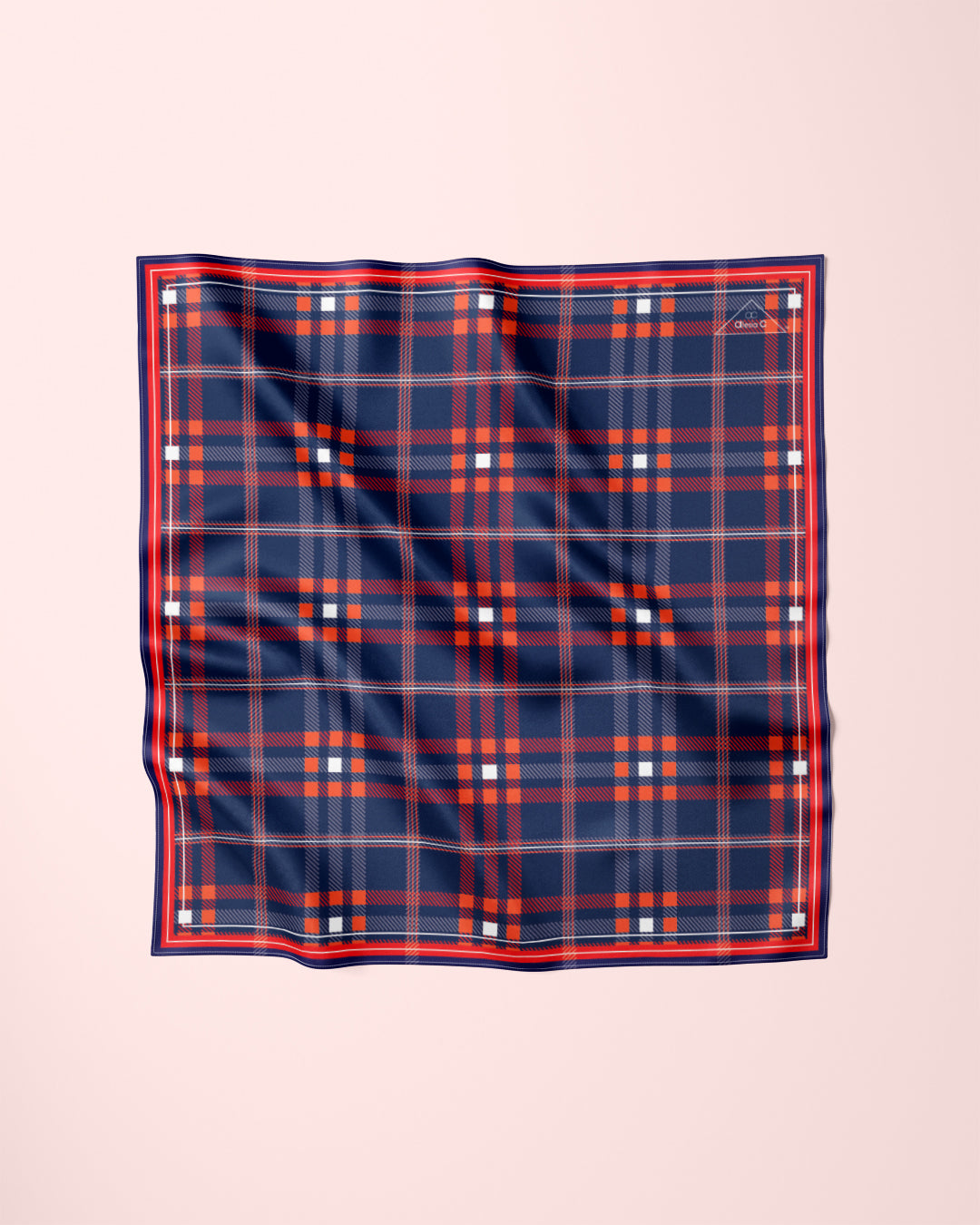 Red Navy Blue Plaid Silk Pocket Square by Alesia C.