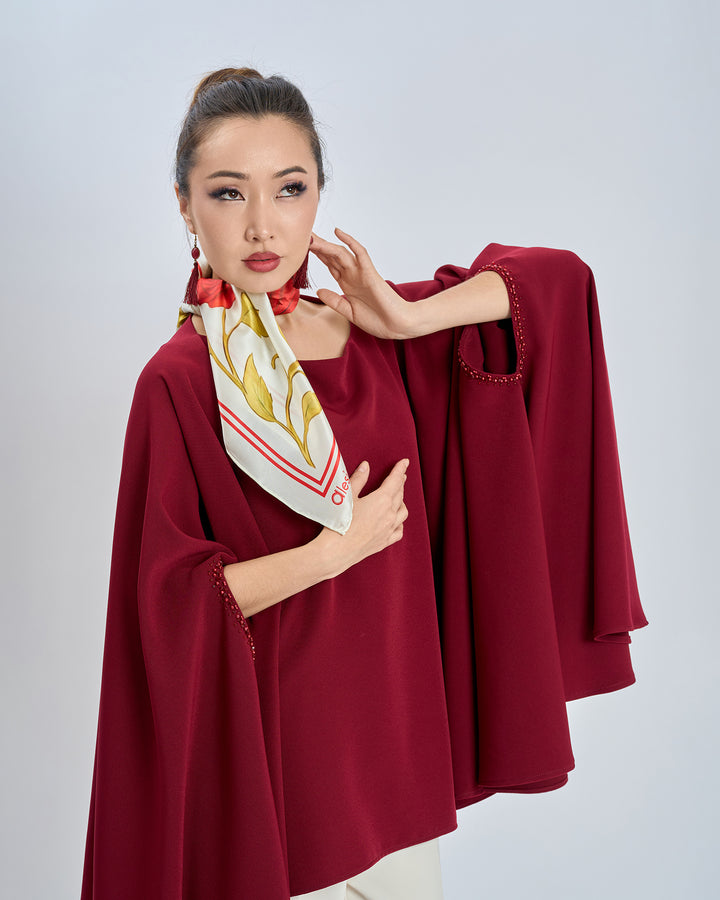 Red Rose Garden Silk Scarf - Bright Red and Cream Ivory - Alesia C. Floral Collection