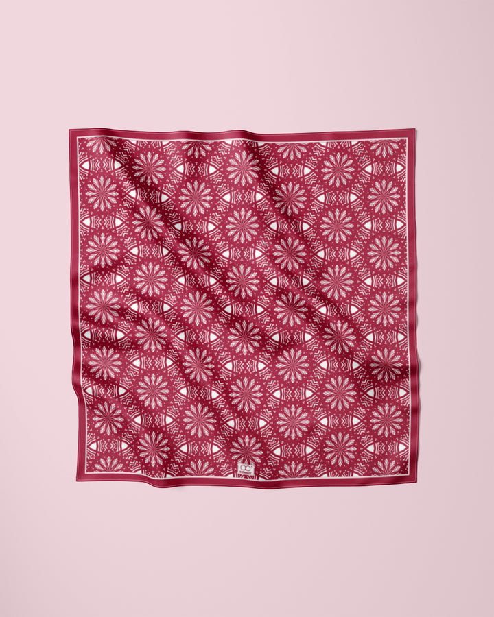 ASTER Mandala Pure Silk Square Scarf Red White by Alesia Chaika