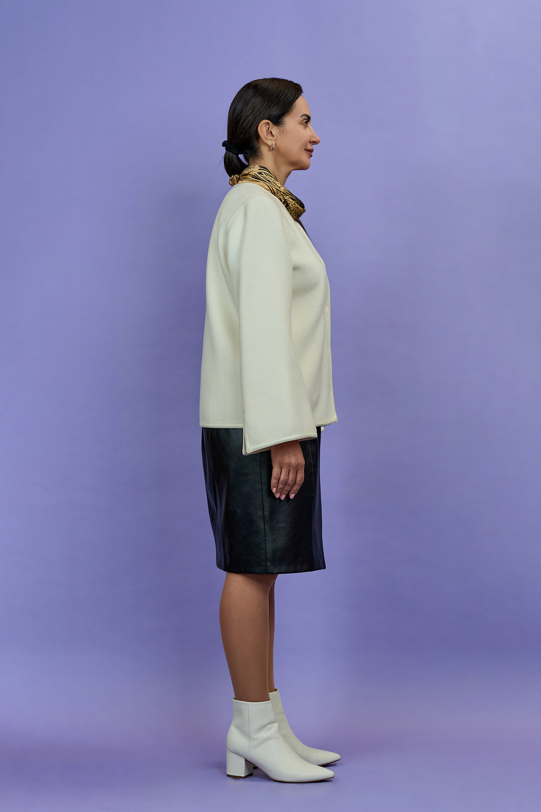 Original Lady Auto White Wool Cashmere Jacket with Bell Sleeves and Hidden Snap Buttons by Alesia C. AlesiaC.com 
