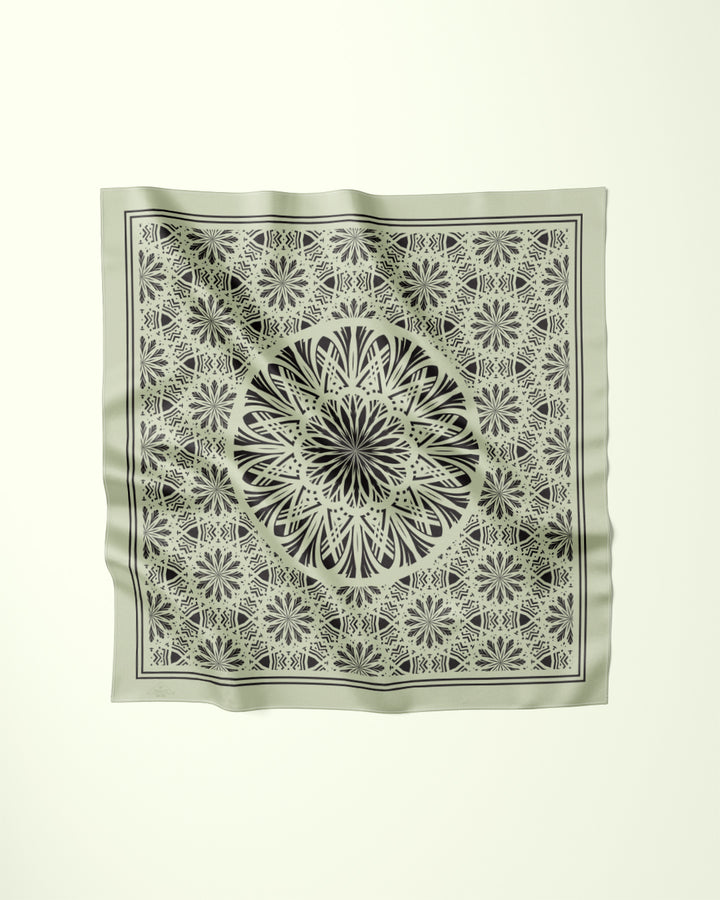 SAGE BLACK SERENITY Mandala Designer Silk Scarf by Alesia Chaika