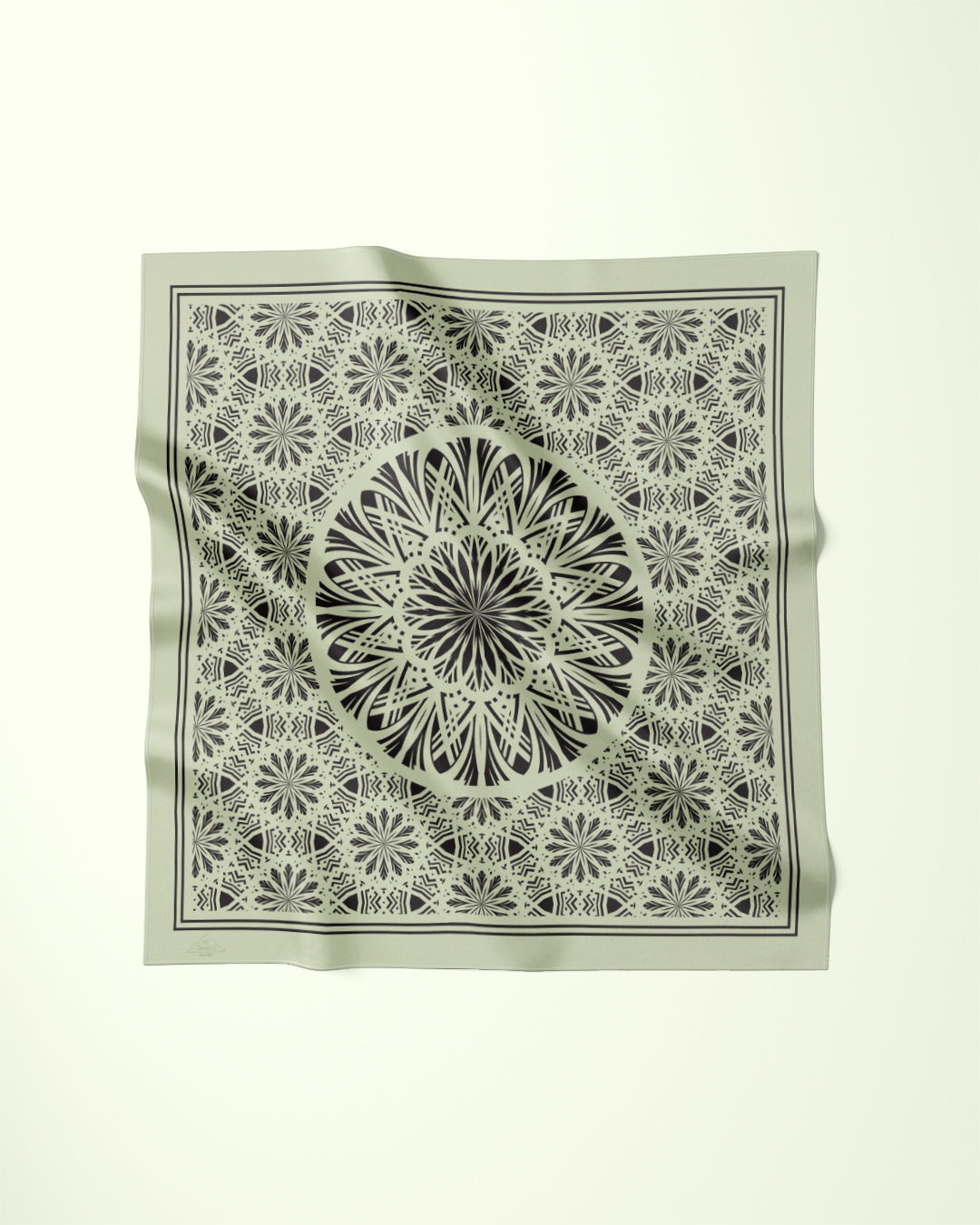 SAGE BLACK SERENITY Mandala Designer Silk Scarf by Alesia Chaika