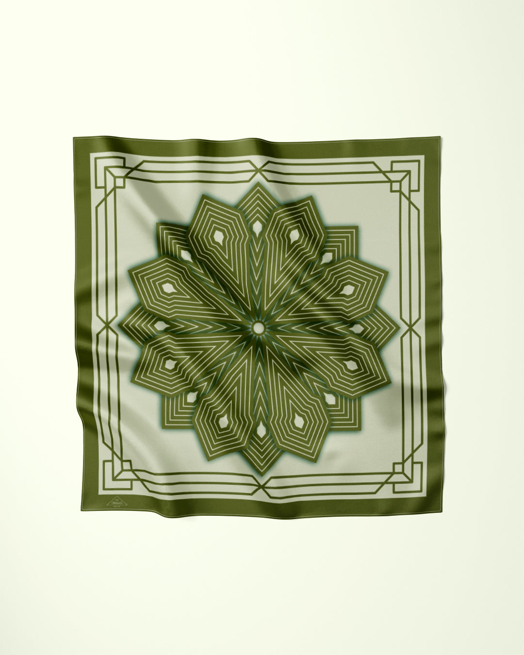 SAGE OLIVE SUMATRA Mandala Designer Silk Scarf by Alesia Chaika