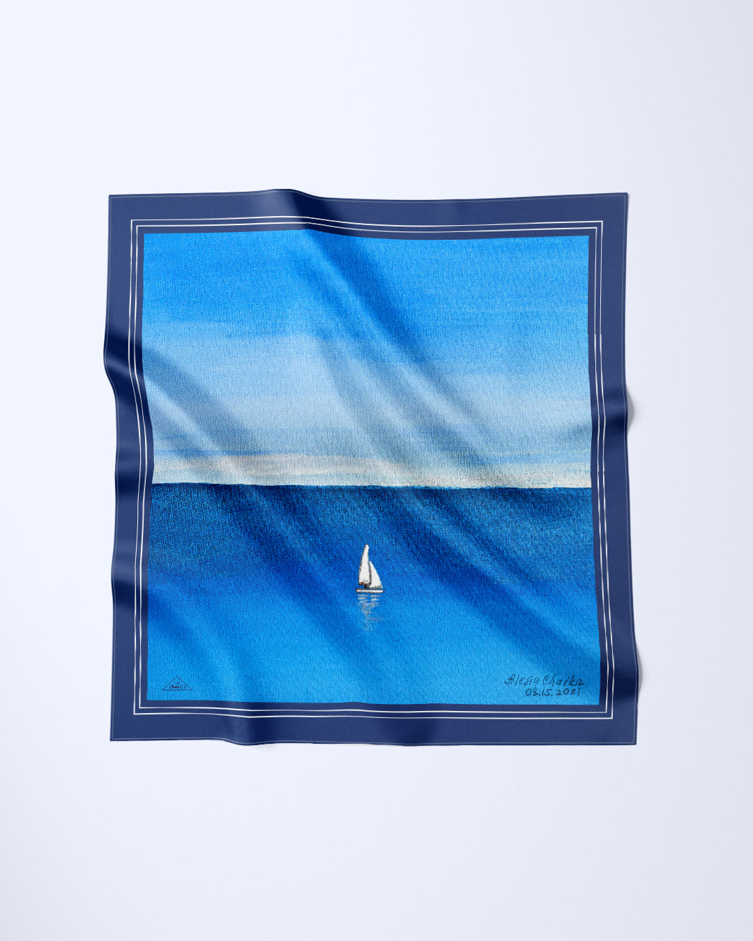 Sail the Journey Nautical Navy Light Blue Silk Pocket Square by Alesia Chaika