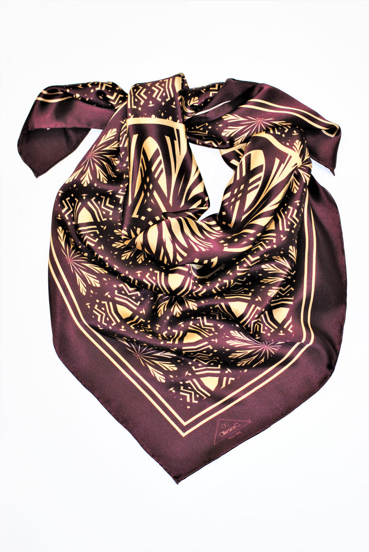 SERENITY Spiritual Mandala Art Silk Scarf in Brown-Beige by Alesia Chaika AlesiaC.com 1