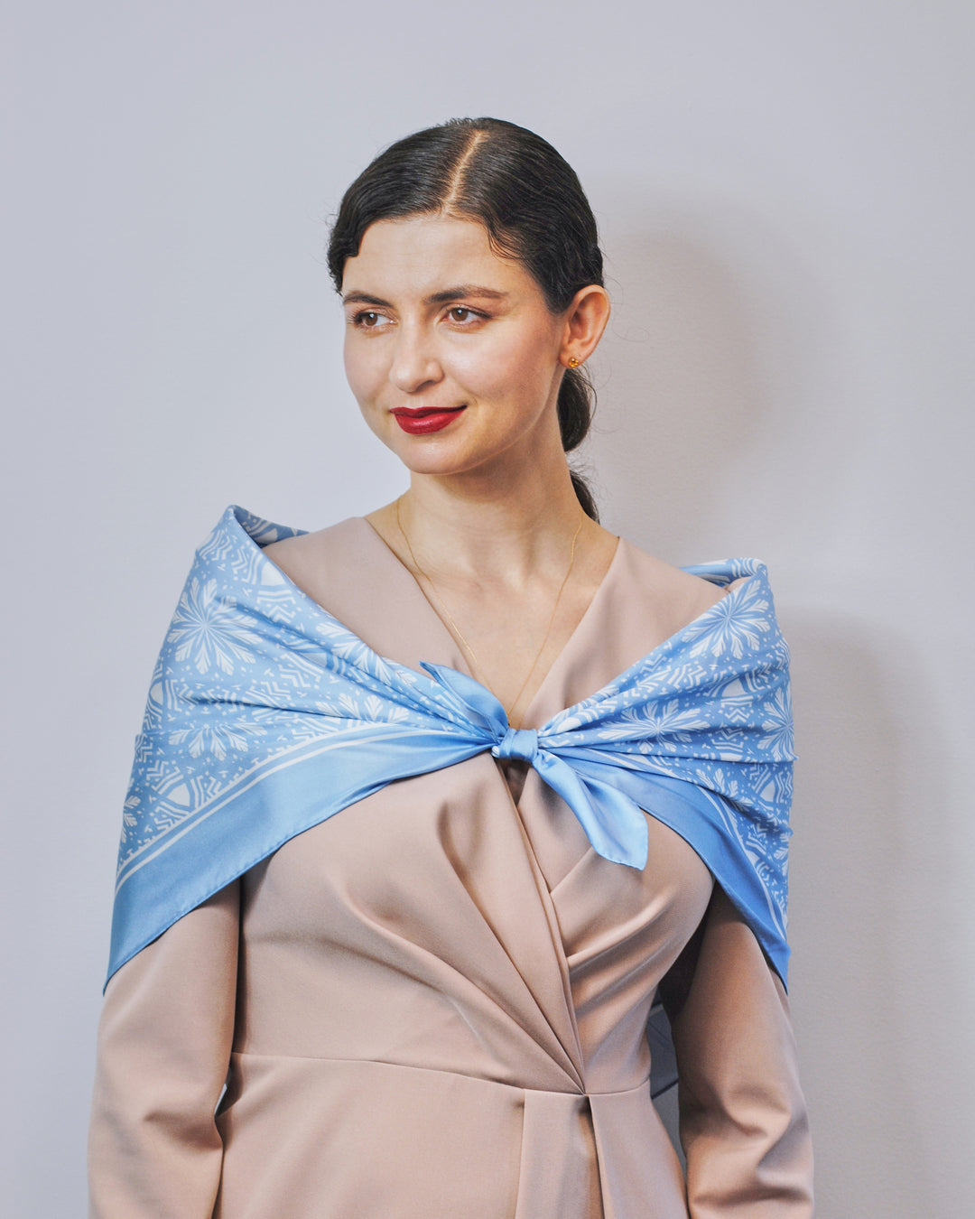 SERENITY Mandala Designer Silk Square Scarf – Light Blue – Hand-Rolled Edges – Multiple Sizes