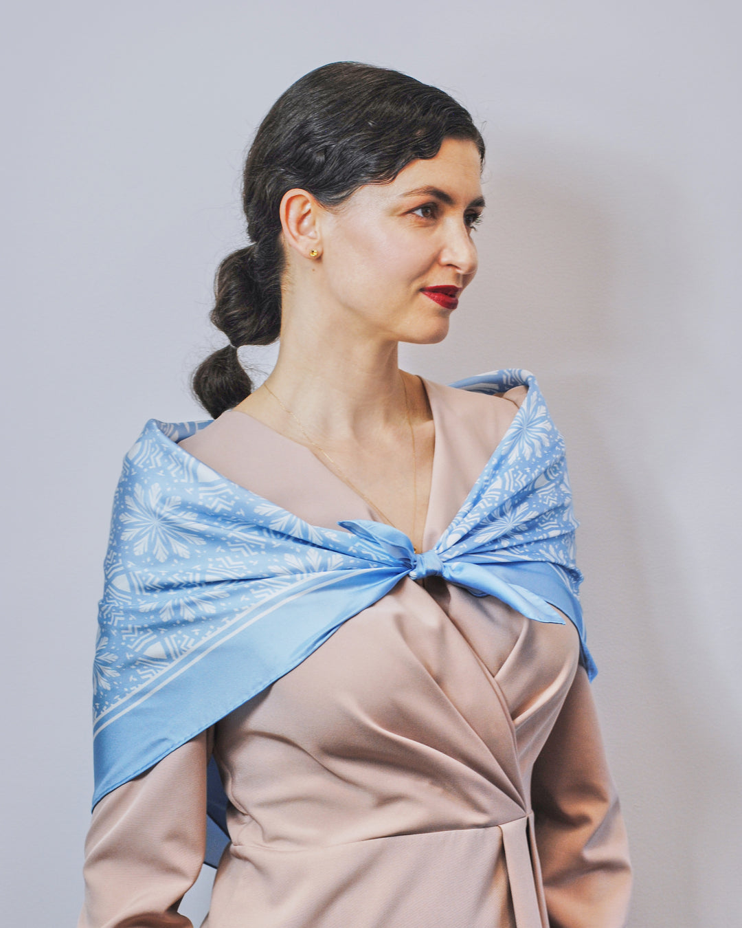 SERENITY Mandala Designer Silk Square Scarf – Light Blue – Hand-Rolled Edges – Multiple Sizes