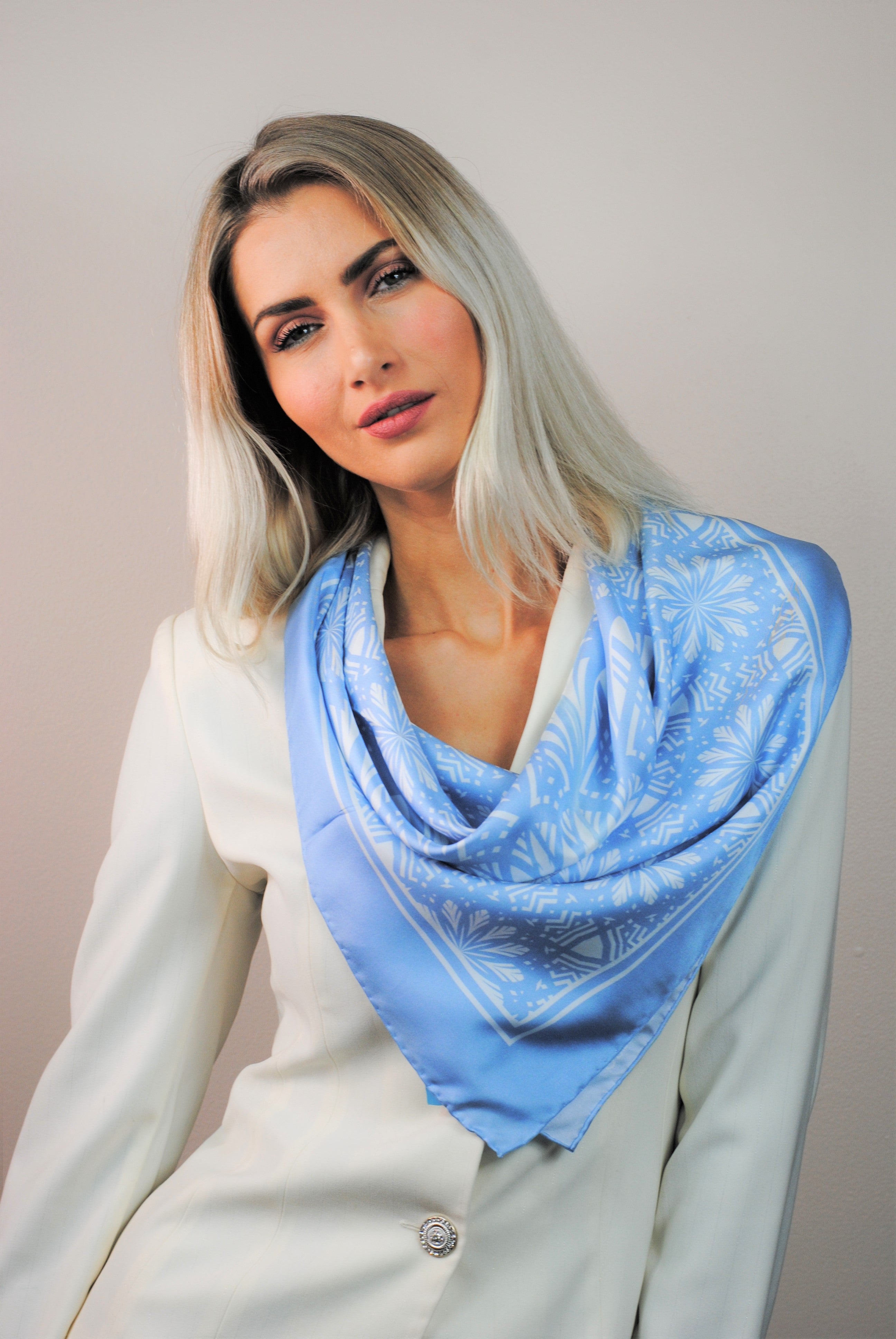 SERENITY Light Blue Mandala Silk Scarf | Alesia Chaika