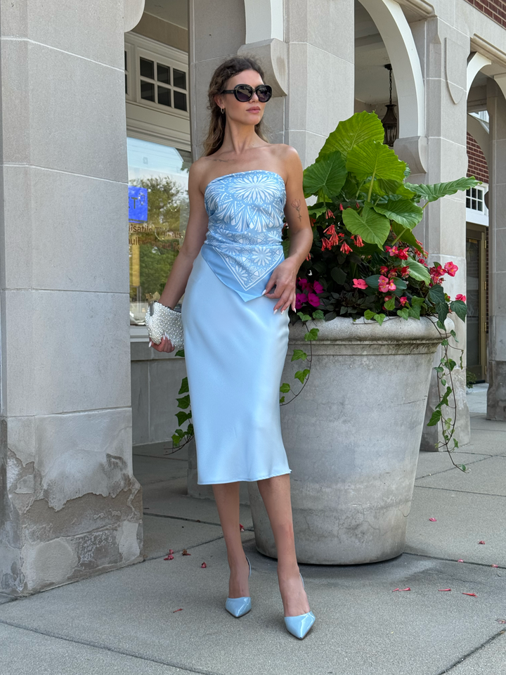 SERENITY Mandala Designer Silk Square Scarf – Light Blue – Hand-Rolled Edges – Multiple Sizes