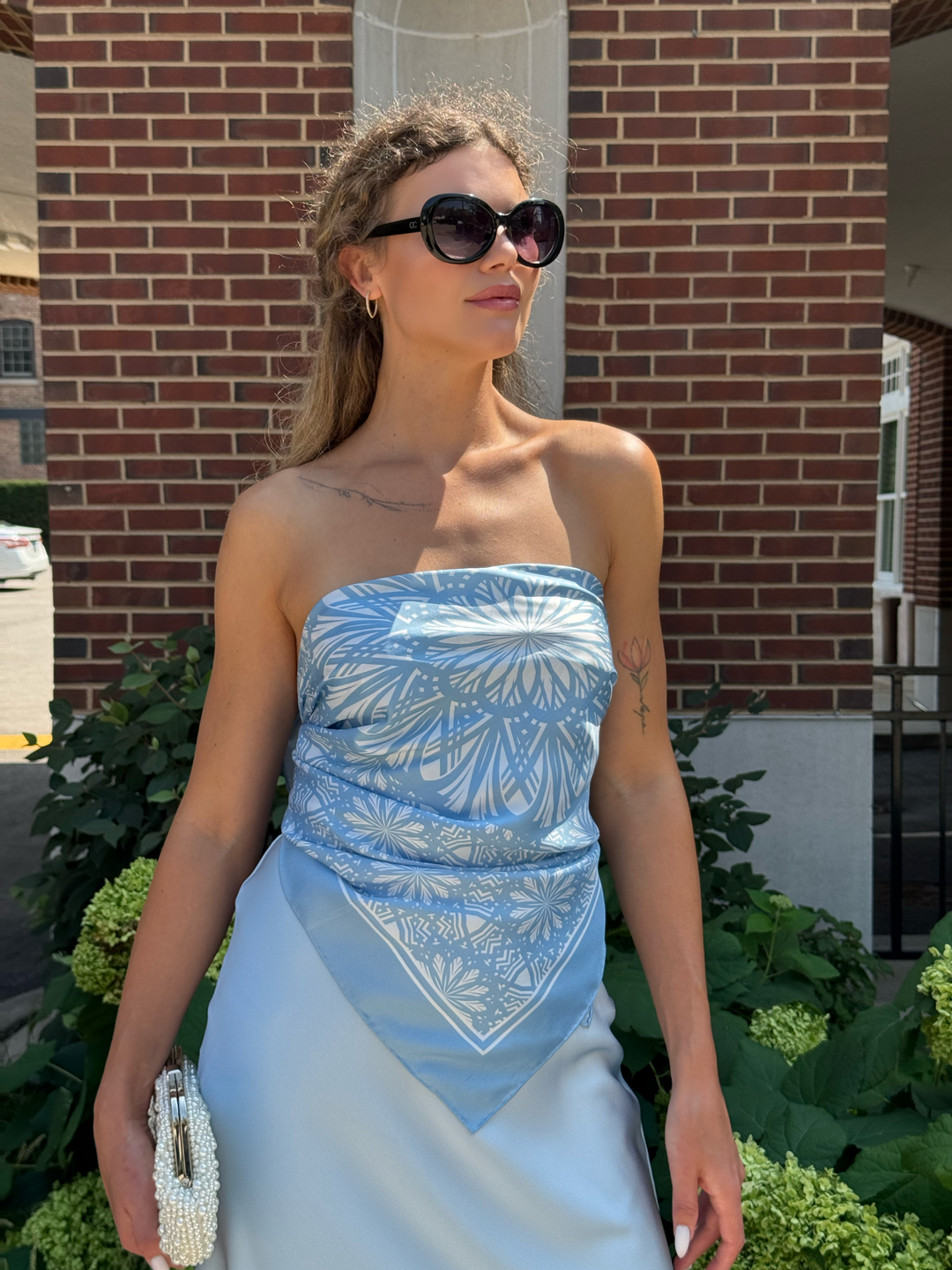 SERENITY Mandala Designer Silk Square Scarf – Light Blue – Hand-Rolled Edges – Multiple Sizes