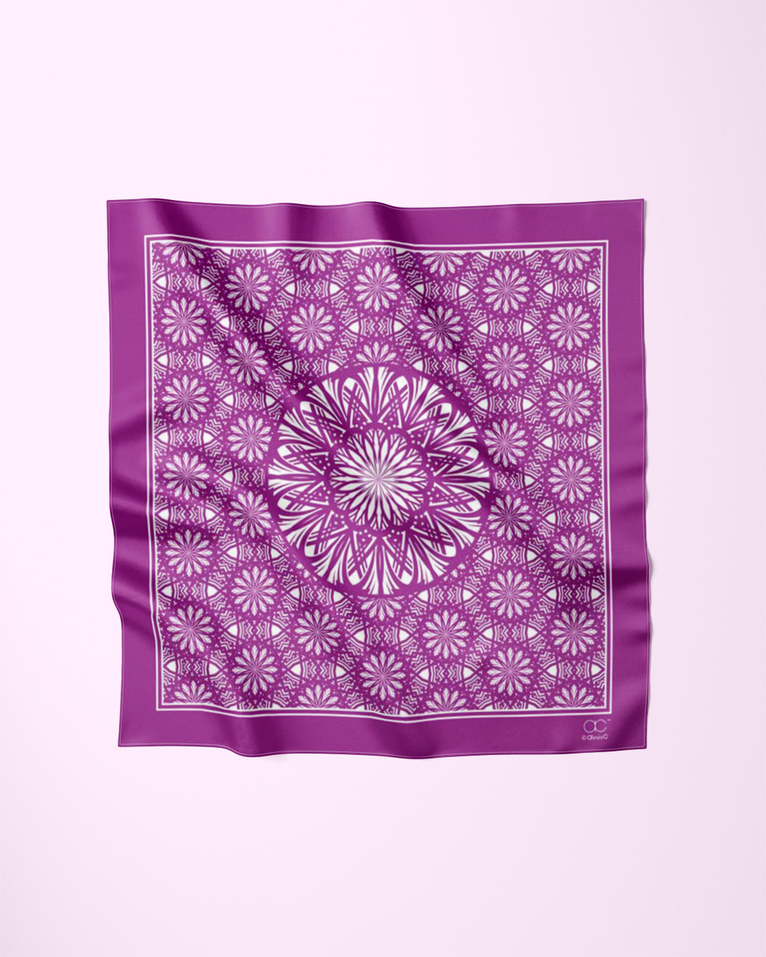 SERENITY PURPLE Mandala Designer Silk Scarf by Alesia Chaika AlesiaC.com