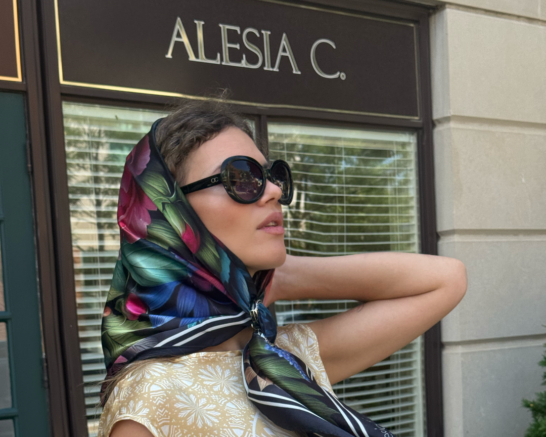 Silken Peonies Pure Silk Scarf in Pink Orange Blue Green and Black – Alesia C. Floral Collection