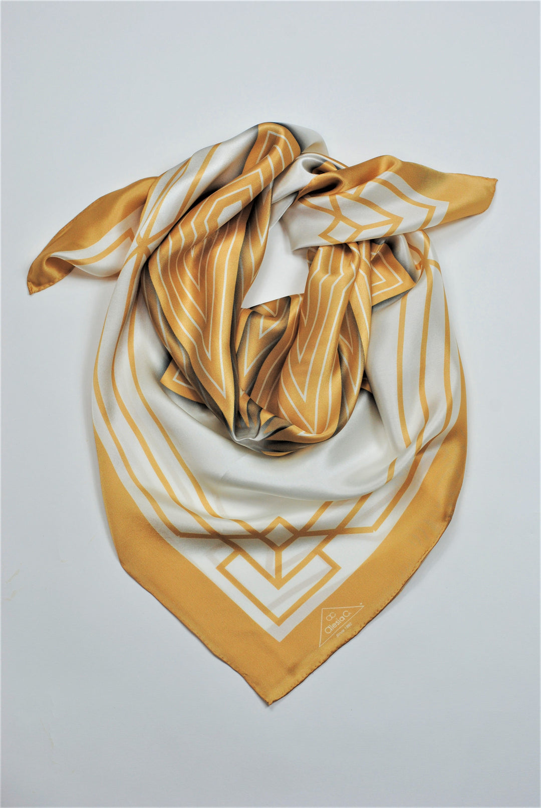 SUMATRA MANDALA Wearable Art Pure Silk Square Scarf in Beige White by Alesia Chaika 1